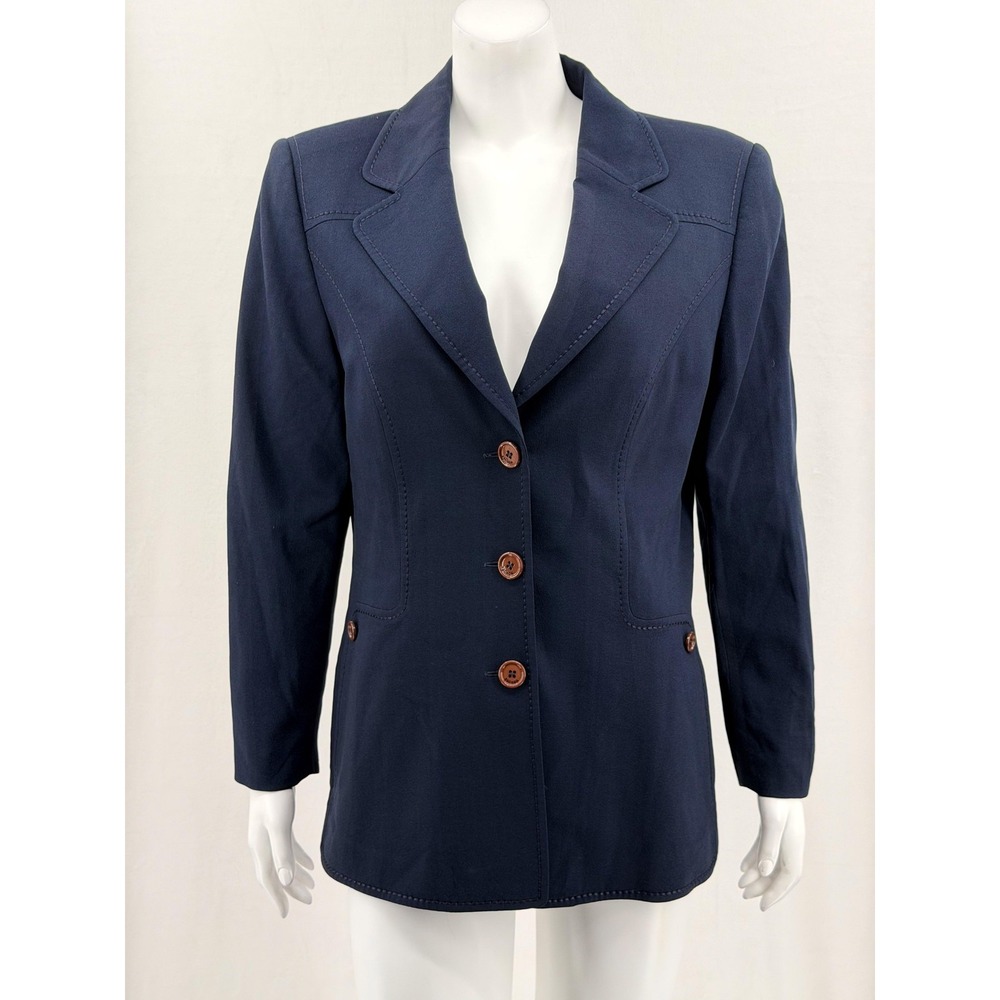 Escada Blazer Womens 42 US 12 Navy Wool Stretch Old Money Heritage Business Work